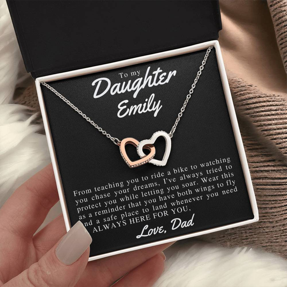 Personalized To My Beautiful Daughter Interlocking Hearts Necklace (Yellow & White Gold Variants)