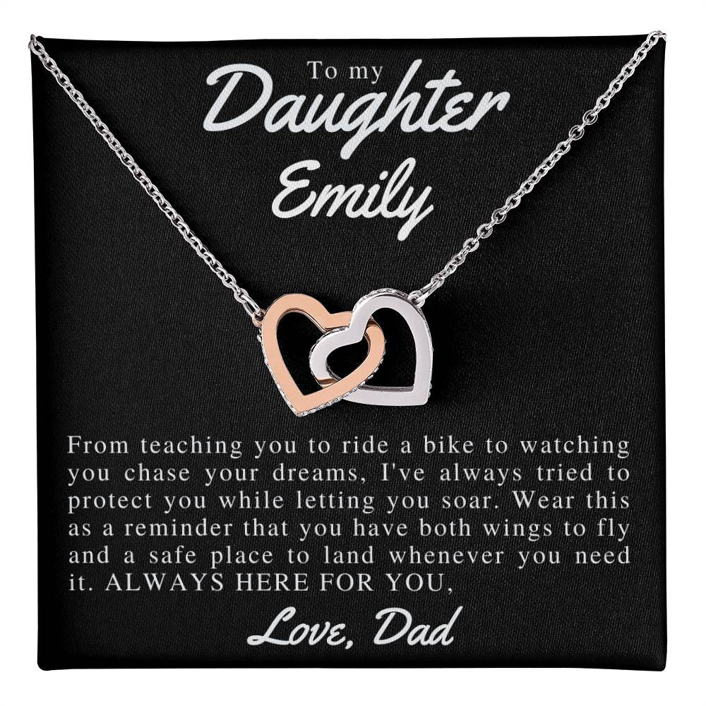 Personalized To My Beautiful Daughter Interlocking Hearts Necklace (Yellow & White Gold Variants)