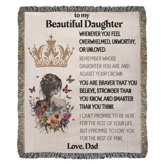 To My Beautiful Daughter Heirloom Inspirational Woven Blanket