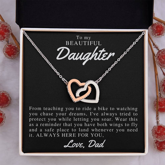 To My Beautiful Daughter Interlocking Hearts Necklace (Yellow & White Gold Variants)