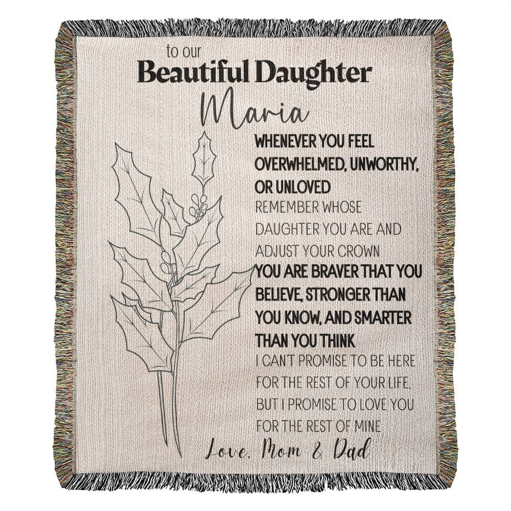 Personalized To My Beautiful Daughter Blanket From Dad, Mom, Birth flower Daughter Gift Woven Blanket Inspirational Daughter Blanket