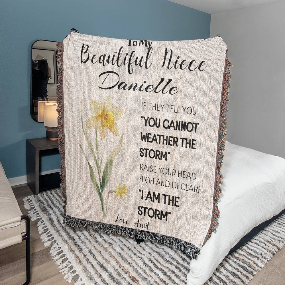 Personalized Niece Gift Name Birth Flower Heirloom Woven Blanket Gift for Her Gift for Him High quality