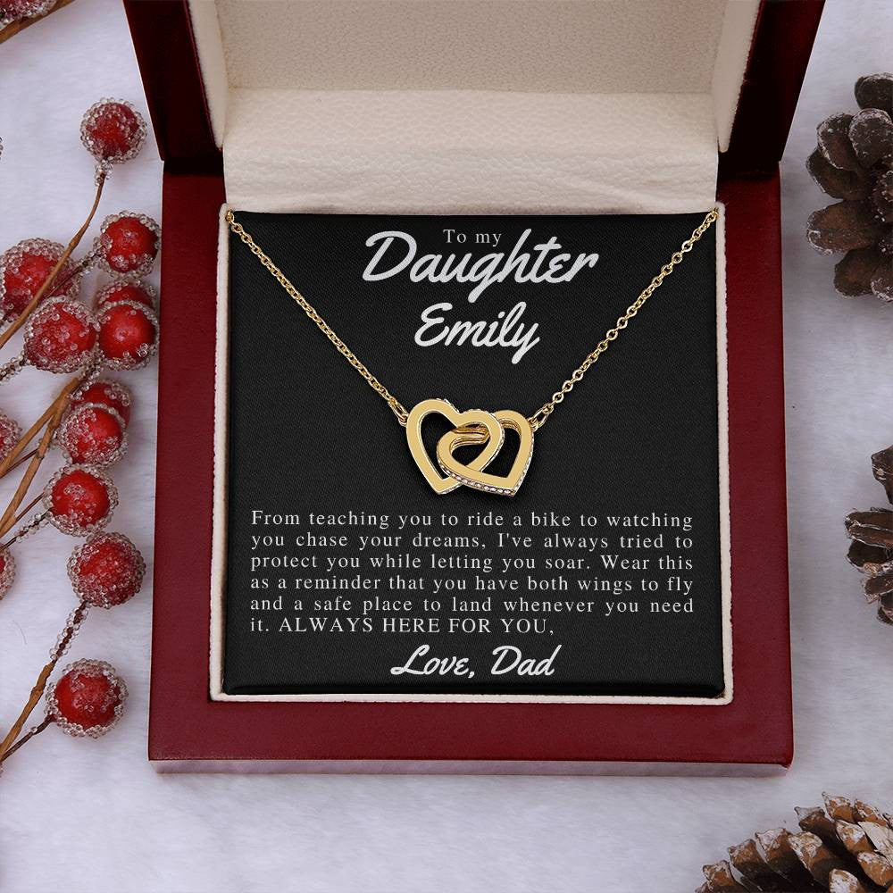 Personalized To My Beautiful Daughter Interlocking Hearts Necklace (Yellow & White Gold Variants)