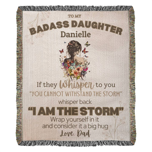 Personalized To My Badass Daughter Blanket with Love from Dad | High Quality Cotton Woven Blanket