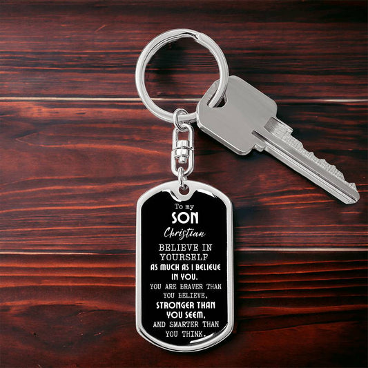 Personalized To My Son Dog Tag Swivel Keychain from Mom or Dad, Son Birthday Gift, Graduation Son Gift Ideas, Son Xmas Gift