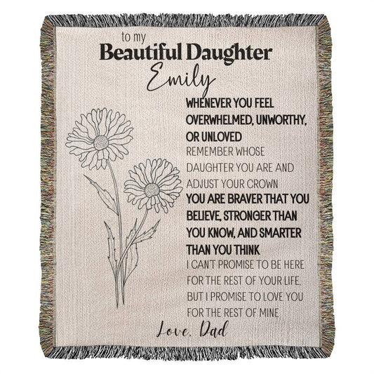 Personalized To My Beautiful Daughter Blanket From Dad, Mom, Birth flower Daughter Gift Woven Blanket Inspirational Daughter Blanket