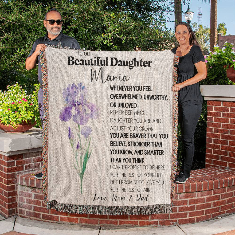 Personalized To My Beautiful Daughter Blanket From Dad, Mom, Birth flower Daughter Gift Woven Blanket Inspirational Daughter Blanket