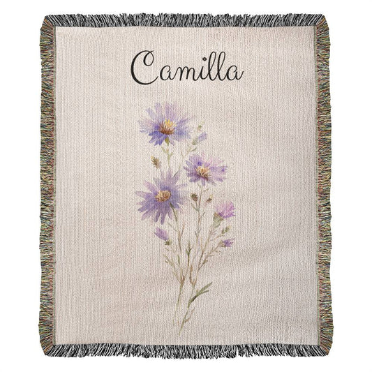 Personalized Name Watercolor Birth Flower Heirloom Artwork Woven Blanket Gift for Her Gift for him High quality