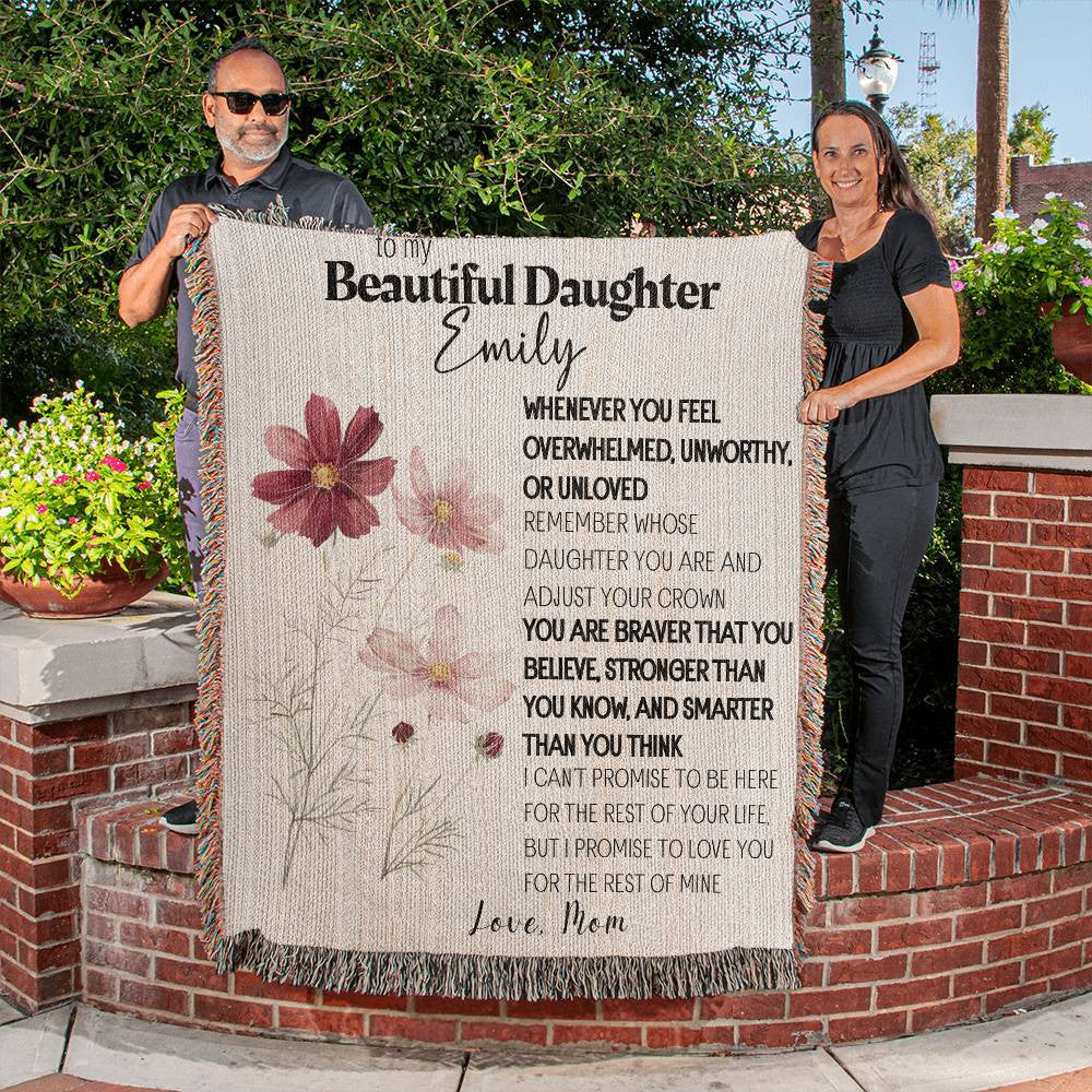 Personalized To My Beautiful Daughter Blanket From Dad, Mom, Birth flower Daughter Gift Woven Blanket Inspirational Daughter Blanket