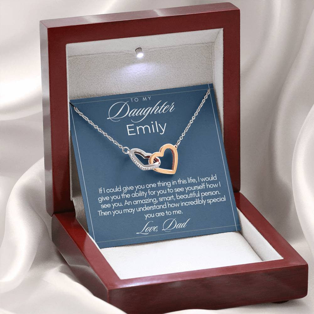 Personalized To My Daughter Interlocking Hearts Necklace (Yellow & White Gold Variants)