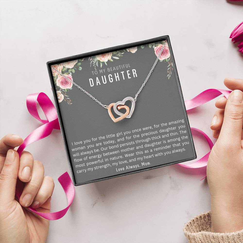 Perfect Gift for Daughter from Mom | Interlocking Hearts Necklace (Yellow & White Gold Variants)