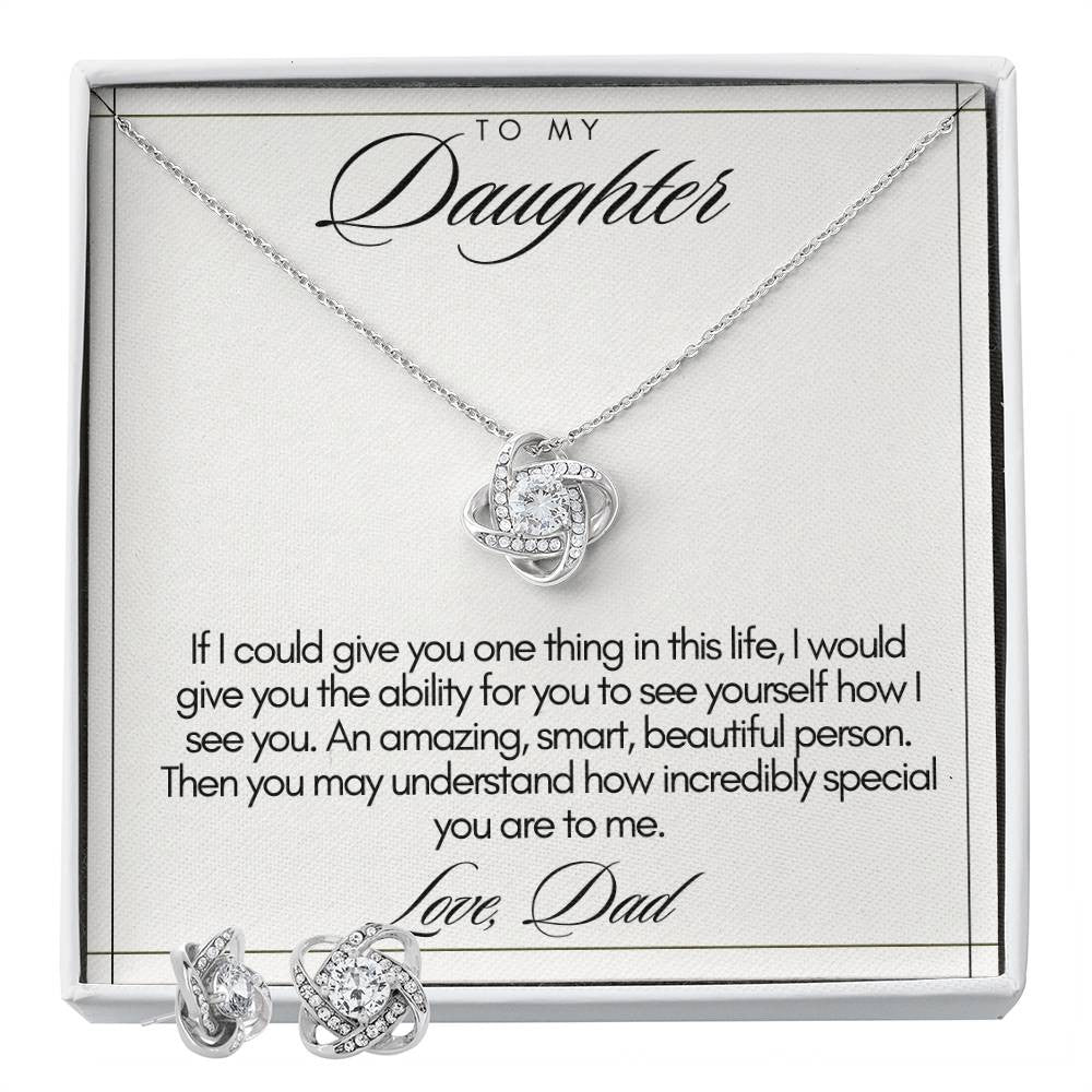 Gift to Daughter from Dad | Love Knot Earring & Necklace Set | Choice of Box