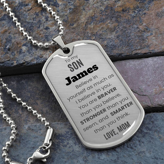 Personalized To My Son Dog Tag Necklace, from Mom or Dad, Son Birthday Gift, Graduation Son Gift Ideas, Son Xmas Gift