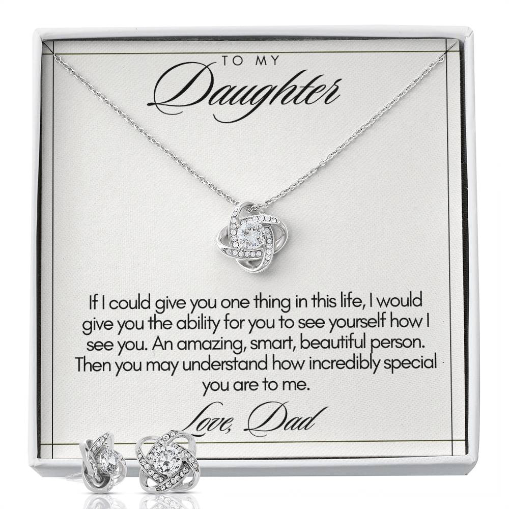 Gift to Daughter from Dad | Love Knot Earring & Necklace Set | Choice of Box