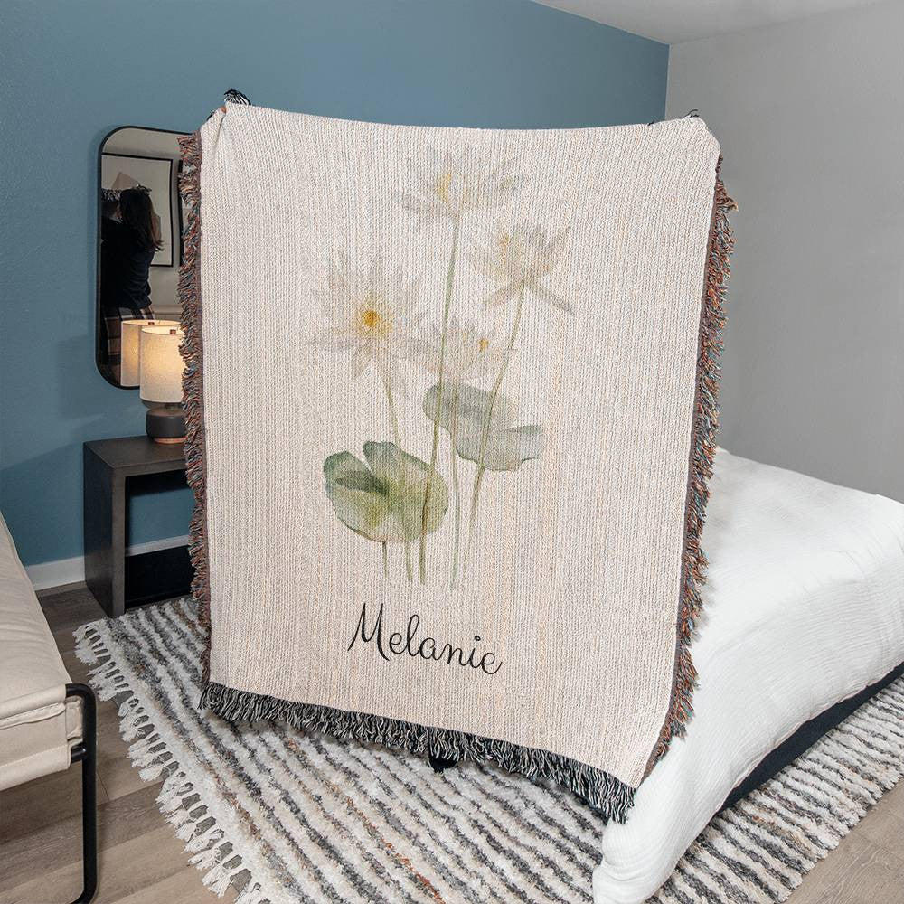 Personalized Name Watercolor Birth Flower Heirloom Artwork Woven Blanket Gift for Her Gift for him High quality
