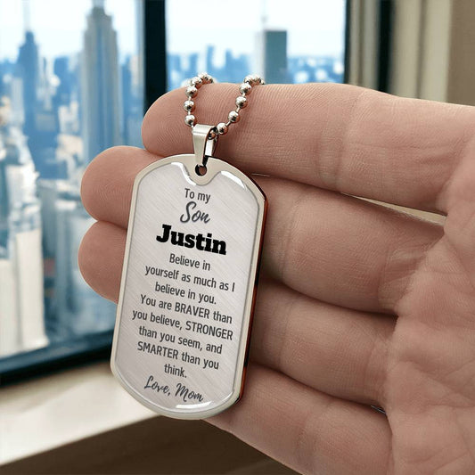 Personalized To My Son Dog Tag Necklace from Mom or Dad, Personalized Necklace for Son, Son Birthday Gift, Graduation Son Gift Ideas, Son Xmas Gift