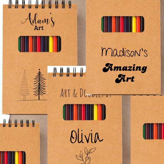 Personalized Drawing Sketchbook with 12 Coloring Pencils | Gift for Boys, Girls, Teens, or Any Budding Artist of Any Age