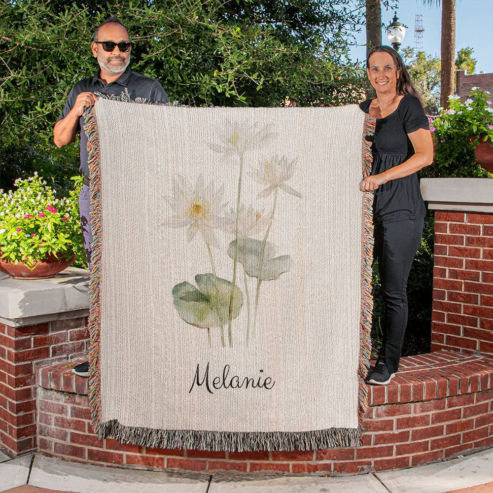 Personalized Name Watercolor Birth Flower Heirloom Artwork Woven Blanket Gift for Her Gift for him High quality