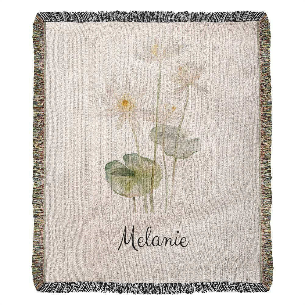 Personalized Name Watercolor Birth Flower Heirloom Artwork Woven Blanket Gift for Her Gift for him High quality