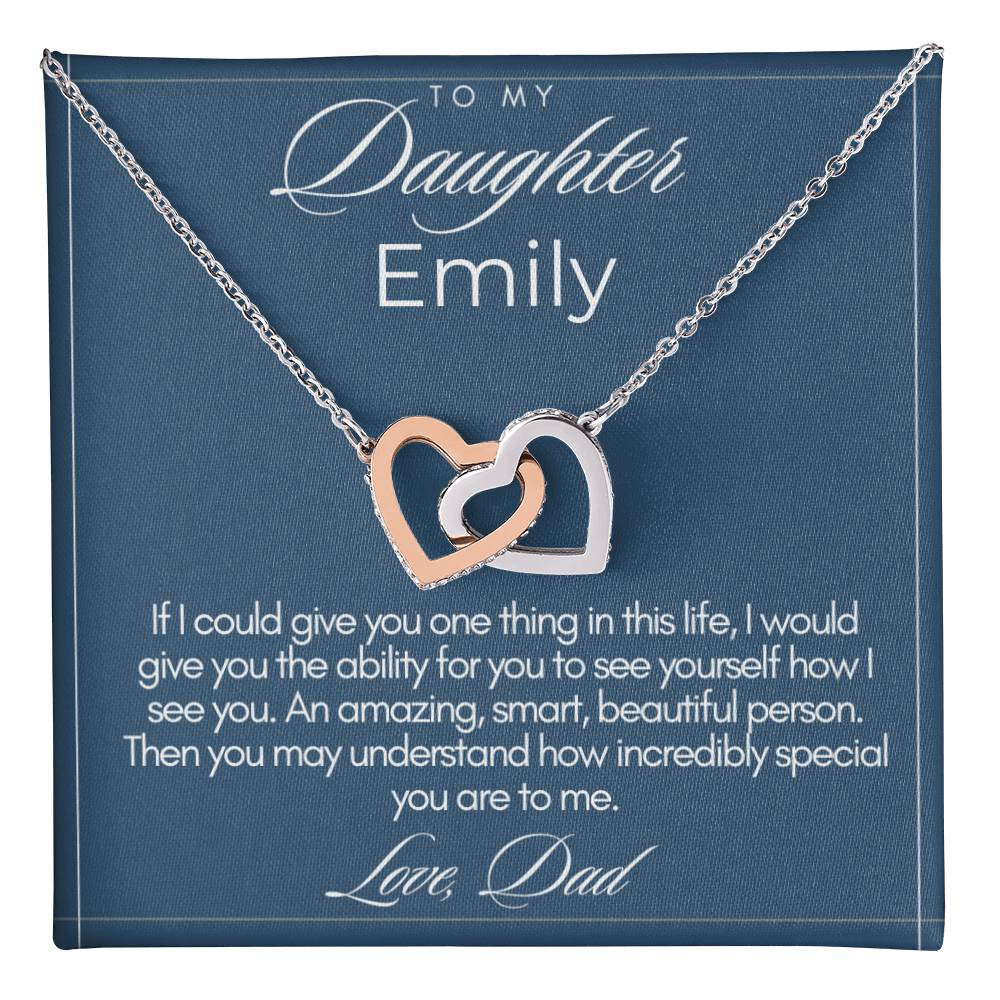 Personalized To My Daughter Interlocking Hearts Necklace (Yellow & White Gold Variants)