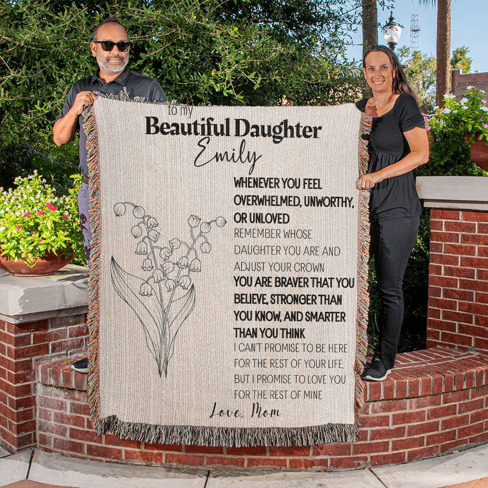 Personalized To My Beautiful Daughter Blanket From Dad, Mom, Birth flower Daughter Gift Woven Blanket Inspirational Daughter Blanket