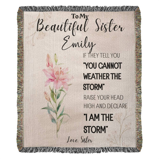 Personalized Sister Gift Name Birth Flower Heirloom Woven Blanket Gift for Her High Quality Cotton Gift for Christmas, Birthday, Holiday