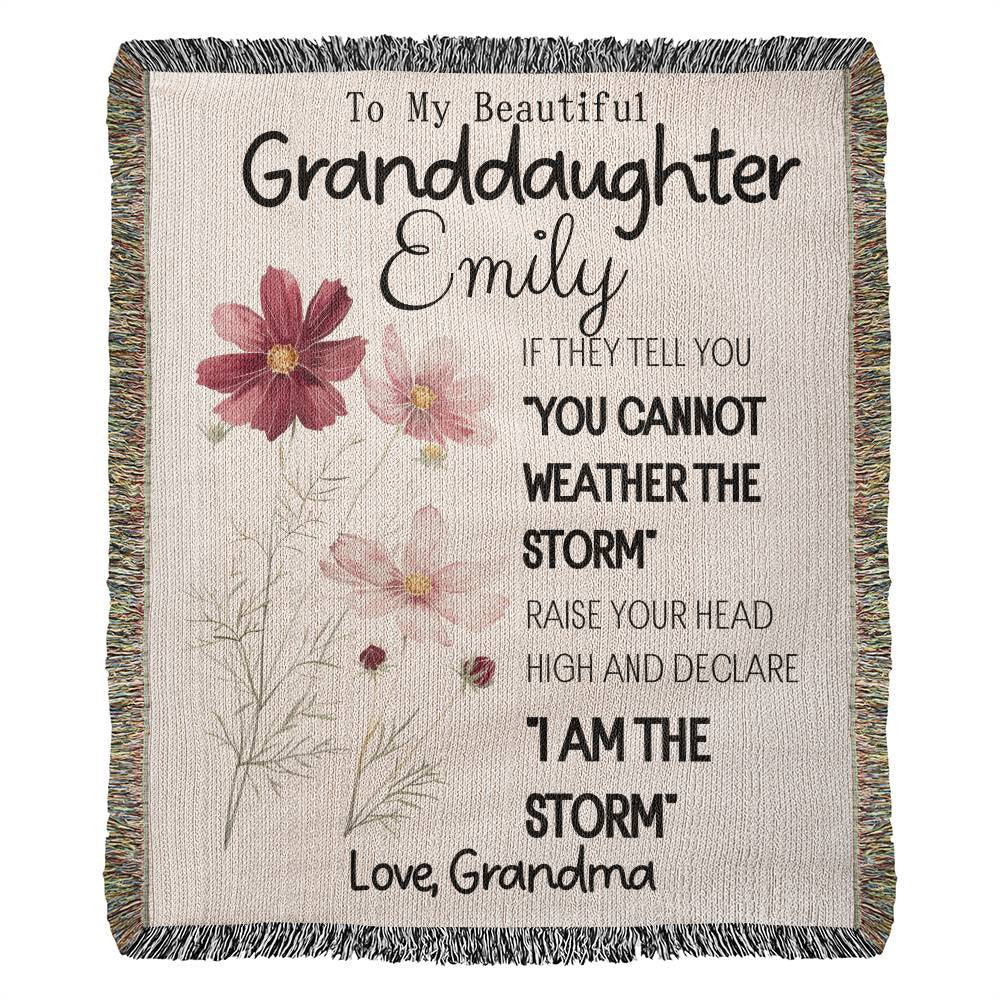 Personalized To My Beautiful Granddaughter Name Birth Flower Blanket from Grandma, Granddaughter Gift Woven Blanket Inspirational Blanket