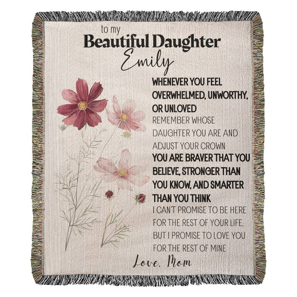 Personalized To My Beautiful Daughter Blanket From Dad, Mom, Birth flower Daughter Gift Woven Blanket Inspirational Daughter Blanket