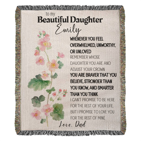 Personalized To My Beautiful Daughter Blanket From Dad, Mom, Birth flower Daughter Gift Woven Blanket Inspirational Daughter Blanket