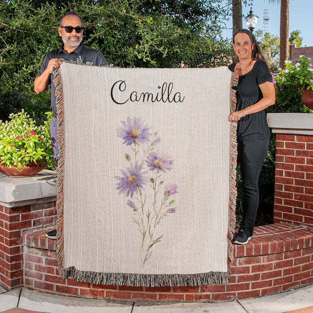 Personalized Name Watercolor Birth Flower Heirloom Artwork Woven Blanket Gift for Her Gift for him High quality