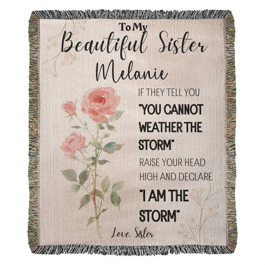 Personalized Sister Gift Name Birth Flower Heirloom Woven Blanket Gift for Her High Quality Cotton Gift for Christmas, Birthday, Holiday