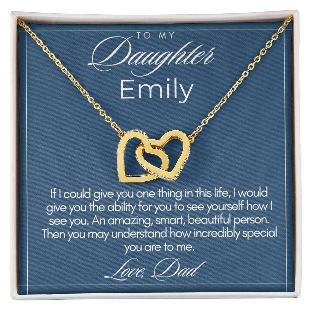 Personalized To My Daughter Interlocking Hearts Necklace (Yellow & White Gold Variants)