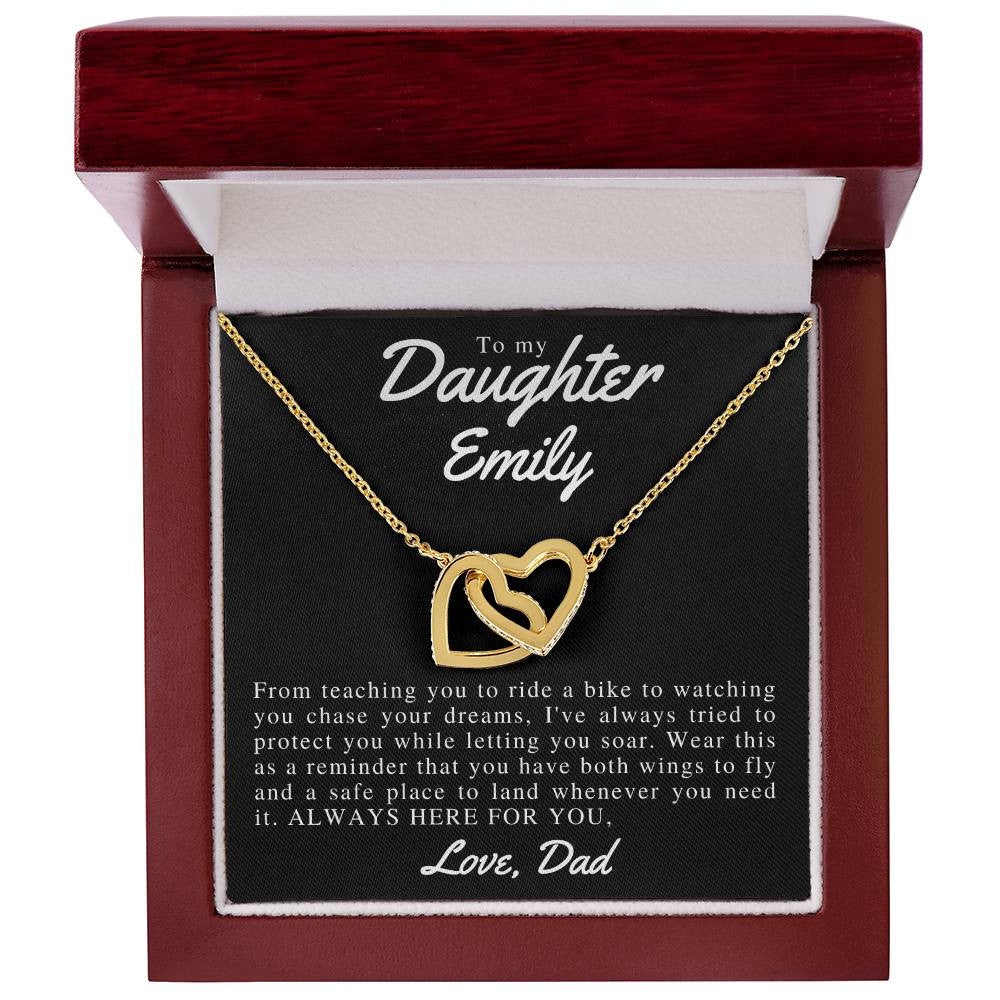 Personalized To My Beautiful Daughter Interlocking Hearts Necklace (Yellow & White Gold Variants)