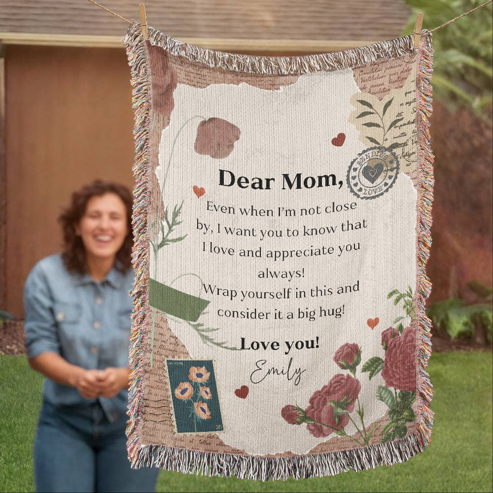 Personalized To My Mom Heirloom Woven Blanket Gift For Mother's Day, Birthday, Mommy Gift from Daughter and Son, Custom Mom Letter Blanket
