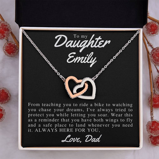 Personalized To My Beautiful Daughter Interlocking Hearts Necklace (Yellow & White Gold Variants)