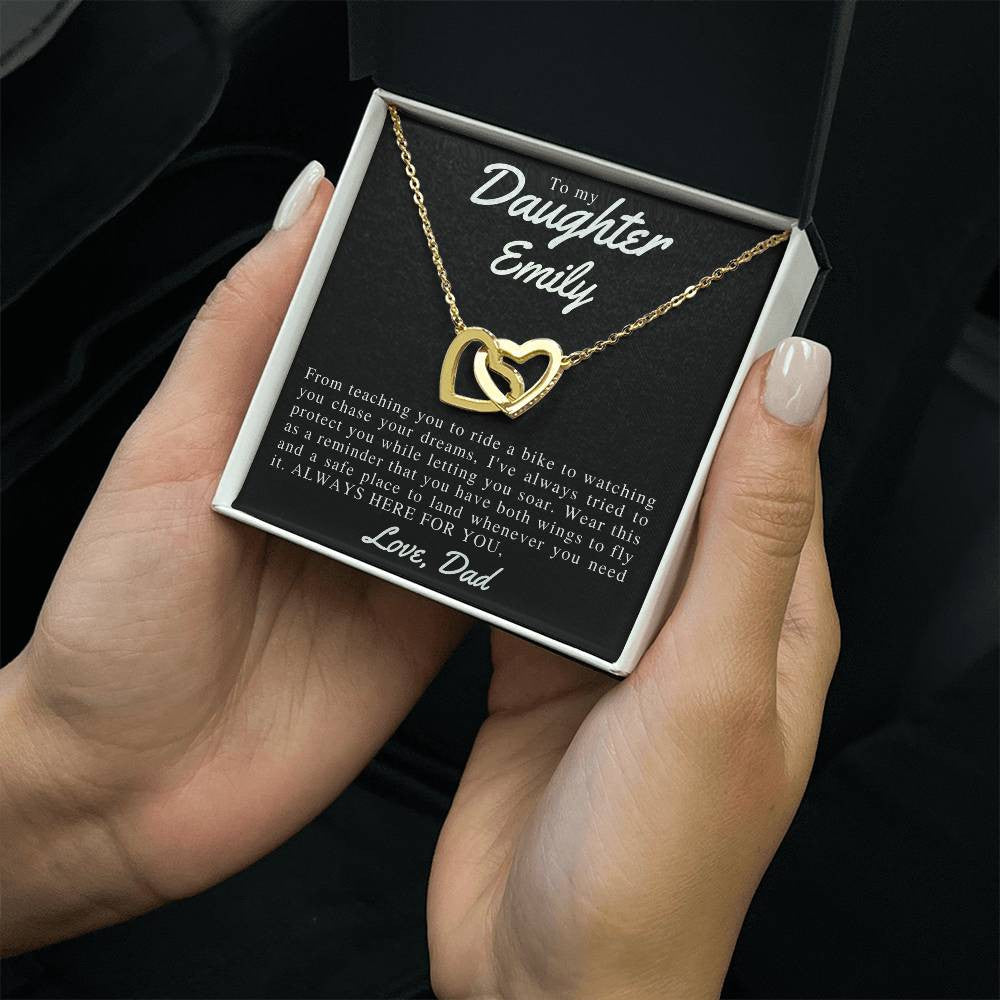 Personalized To My Beautiful Daughter Interlocking Hearts Necklace (Yellow & White Gold Variants)