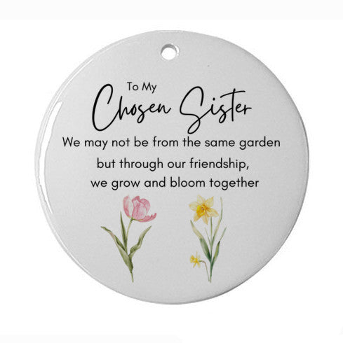 To My Chosen Sister, Friendship Ornament with Watercolor Flowers