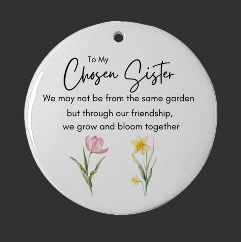 To My Chosen Sister, Friendship Ornament with Watercolor Flowers