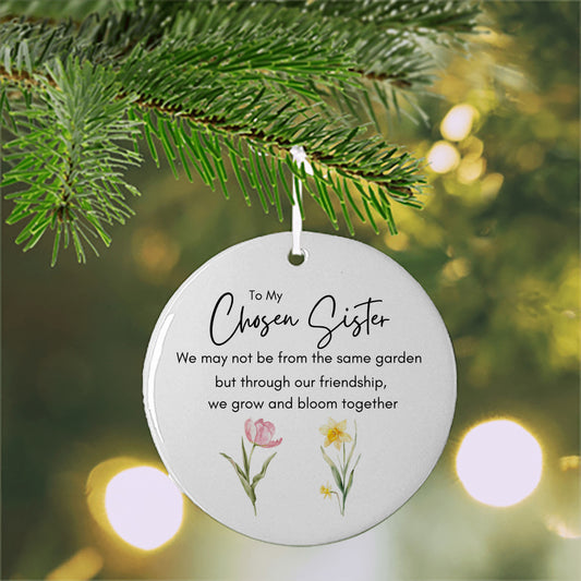 To My Chosen Sister, Friendship Ornament with Watercolor Flowers