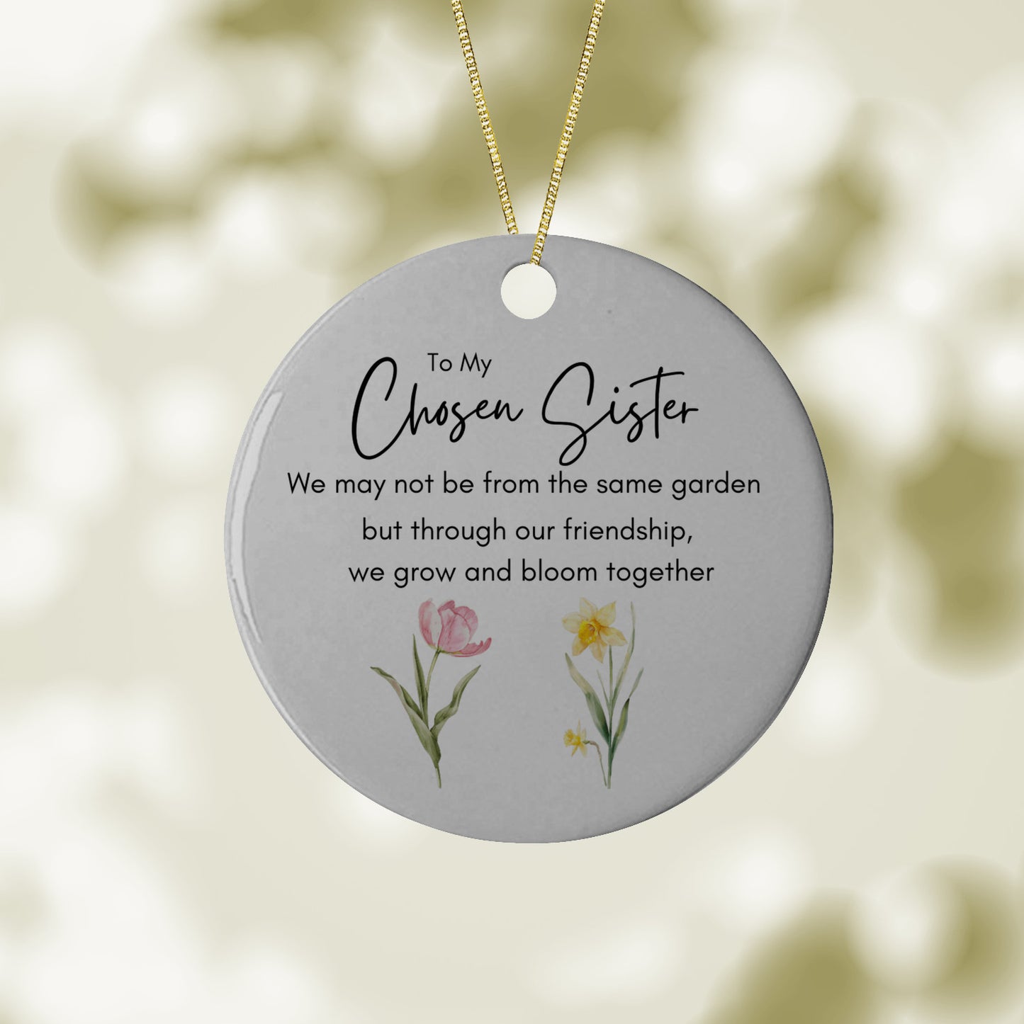 To My Chosen Sister, Friendship Ornament with Watercolor Flowers