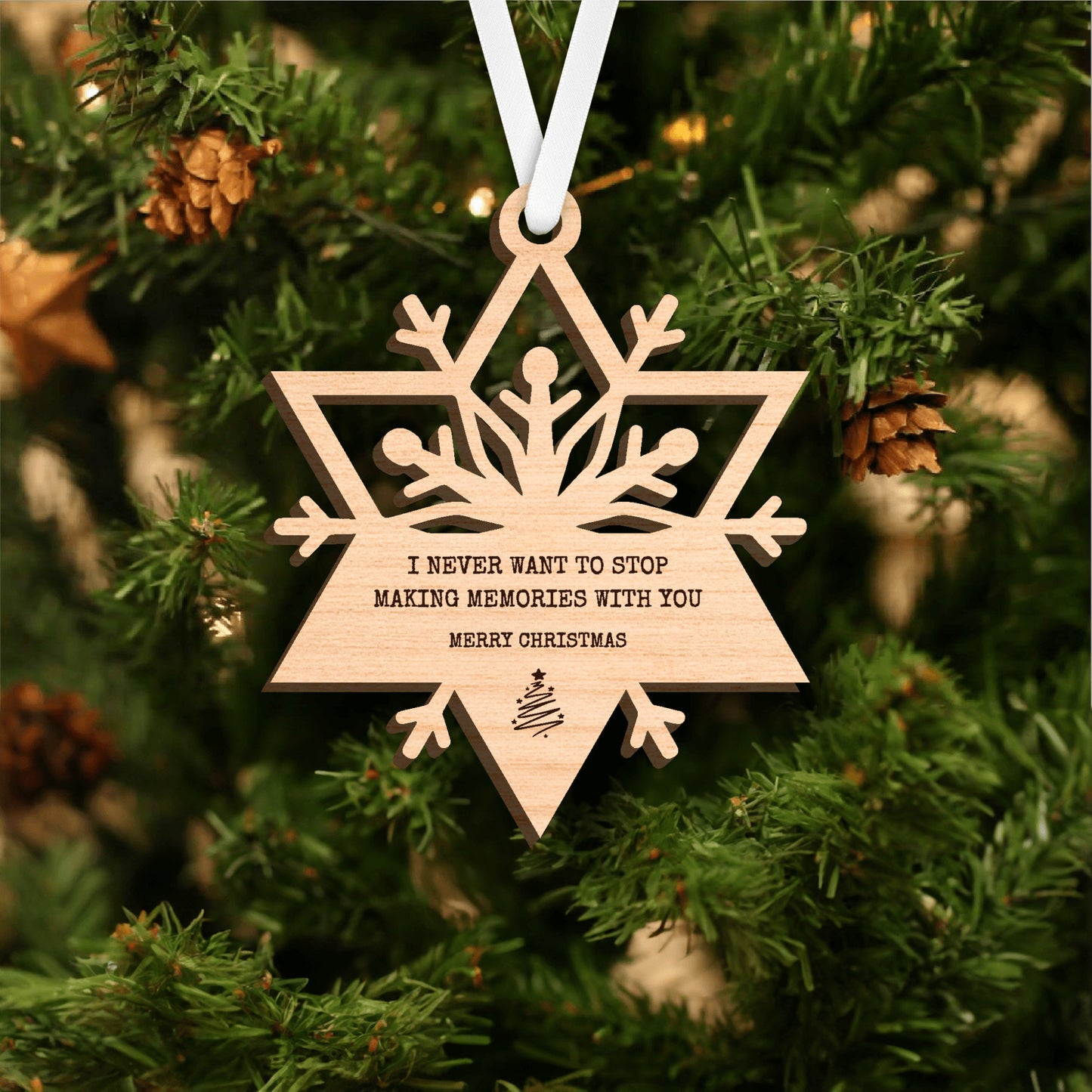 "Making Memories Together" Wooden Snowflake - Romantic Christmas Ornament